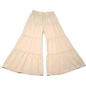 Floerns Flowy Boho Elastic Waist Ruffle Loose Palazzo Pants Beige  XL